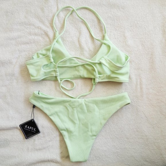 NWT ZAFUL Criss Cross Textured Padded Bikini Mint - Picture 5 of 11
